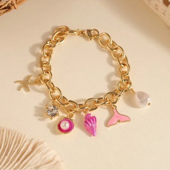 Pink and Gold Shell Charm Bracelet - Picture 4 of 5